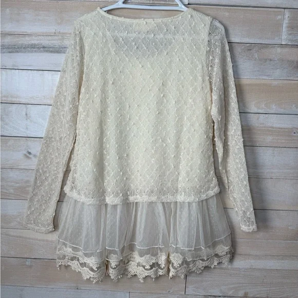 A'Reve Anthropologie Ambition On Fleek Ivory Lace Long Sleeve Top Size M NWT - Picture 5 of 5
